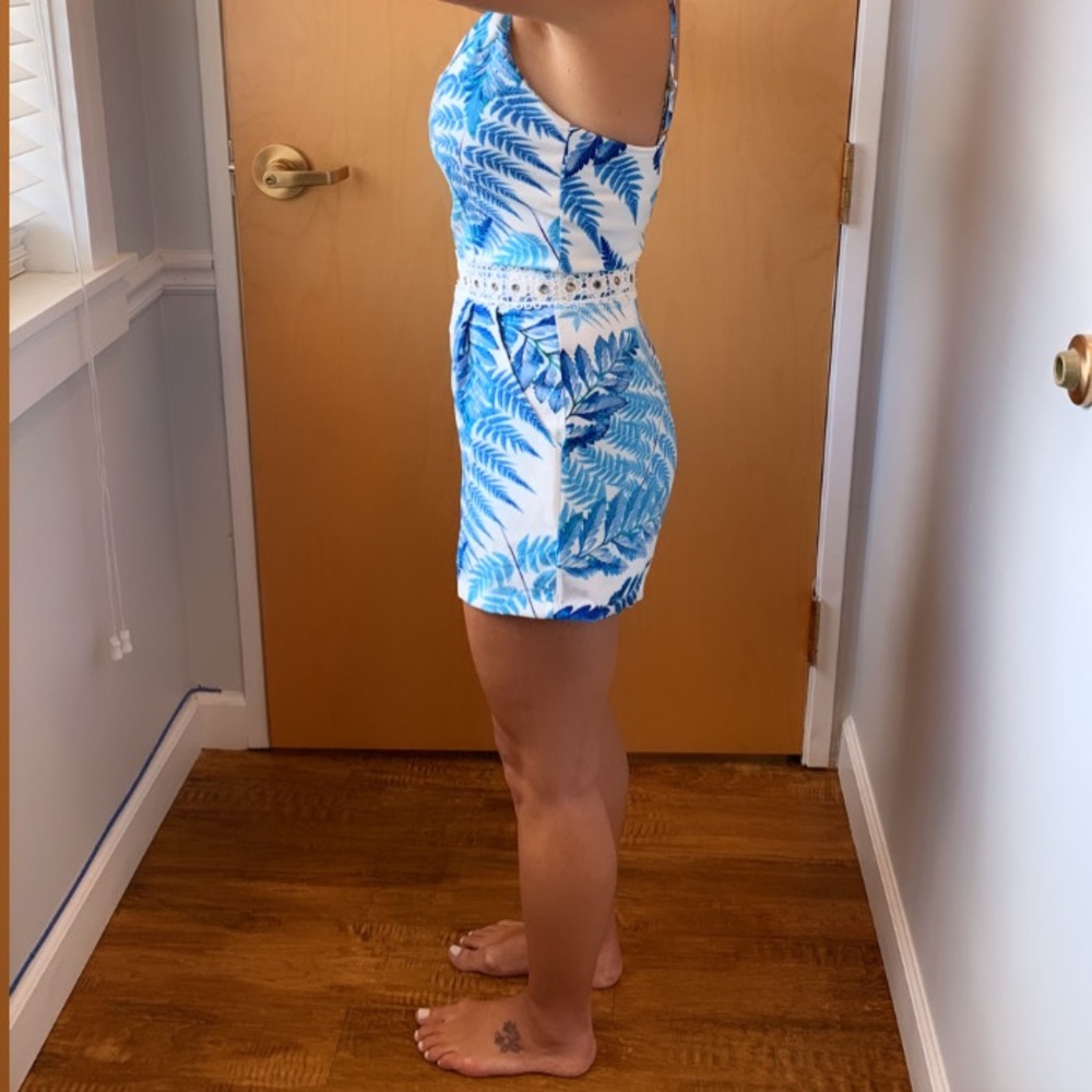 💙Tropical Blue Palm Print Boho Romper - Picture 7 of 8